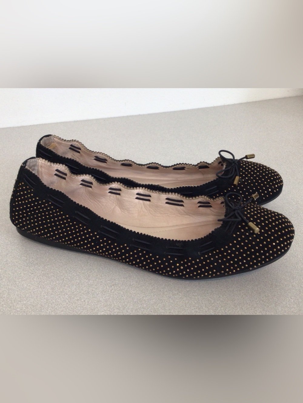 AERIN ANTIBES GOLD STUDDED IRENE - BALLET FLATS Size 10M Women's Slip-On BLACK